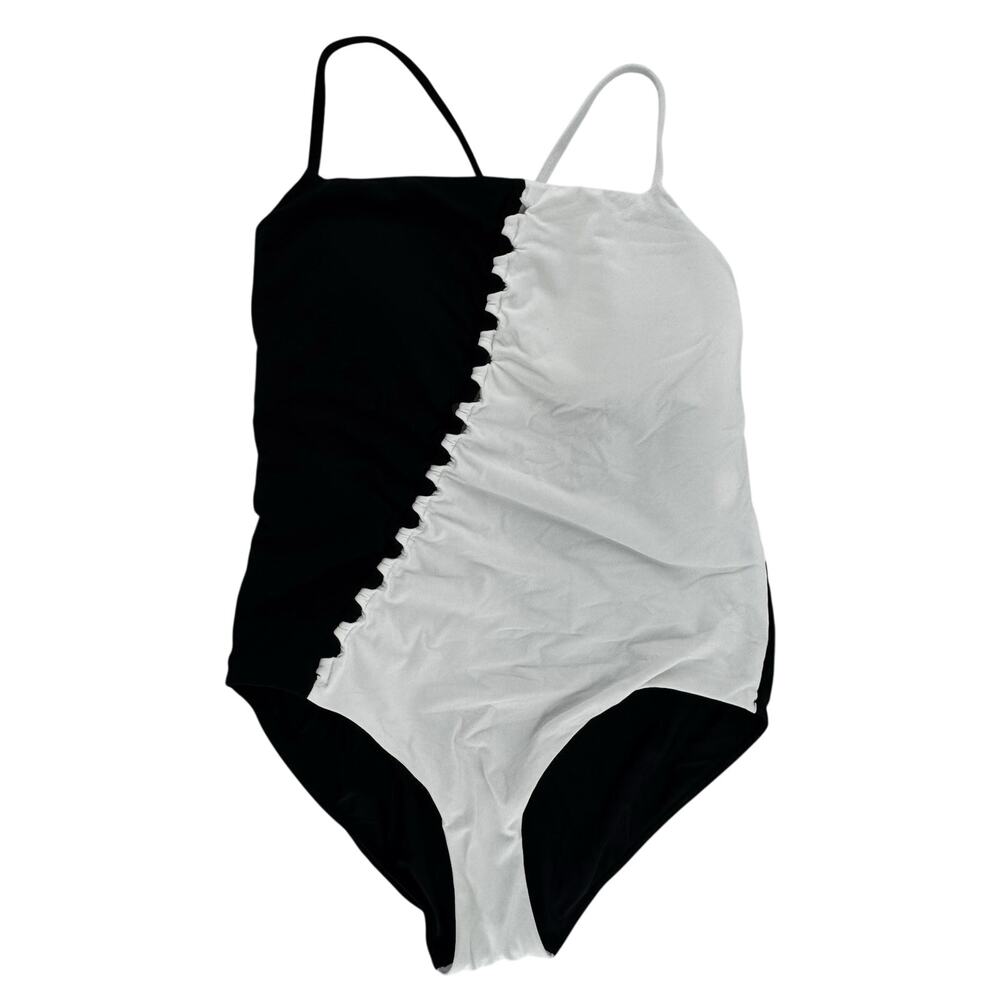 CALIA Women's Looped Apron Neck One Piece Pure White Black Size 16